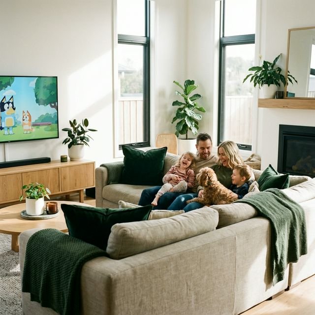 Family enjoying SofaPack sofa