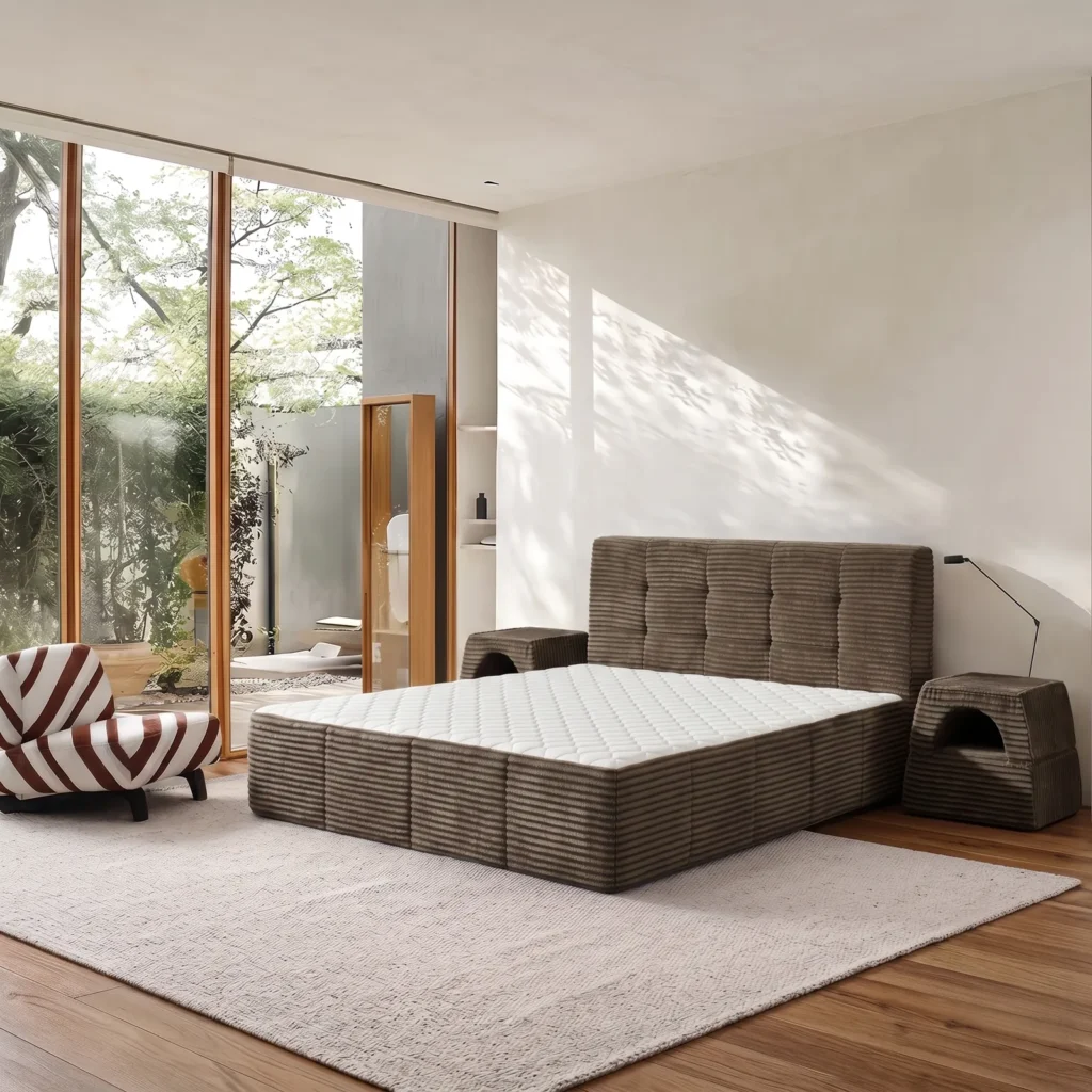 Cube Tufted Compressed Bed in taupe, photo 1