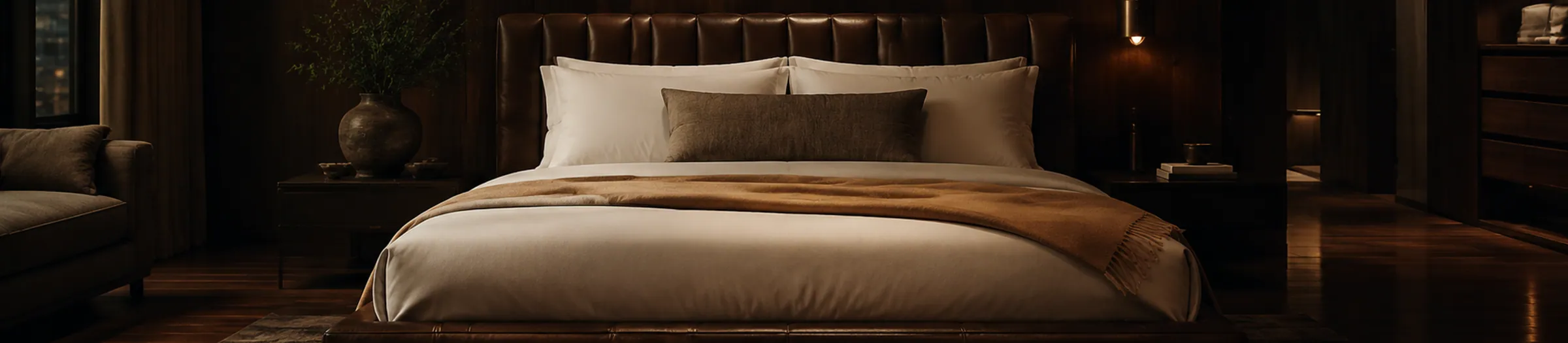 Eclipse Brown Leather Bed — lifestyle cover