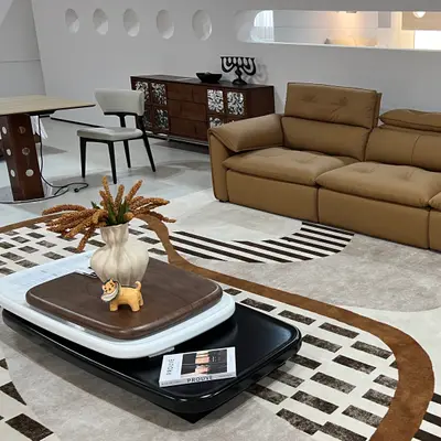 Camel Leather Motion Sofa angle 1
