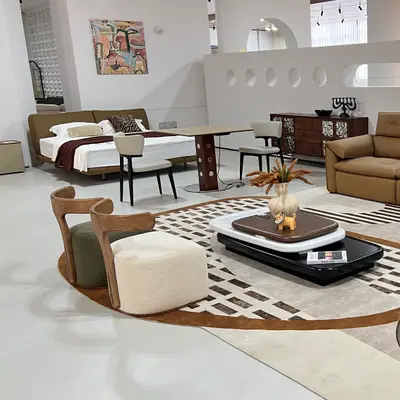 Camel Leather Motion Sofa angle 2