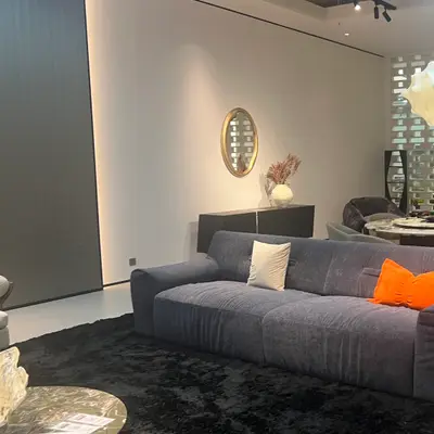 Camel Leather Motion Sofa angle 3