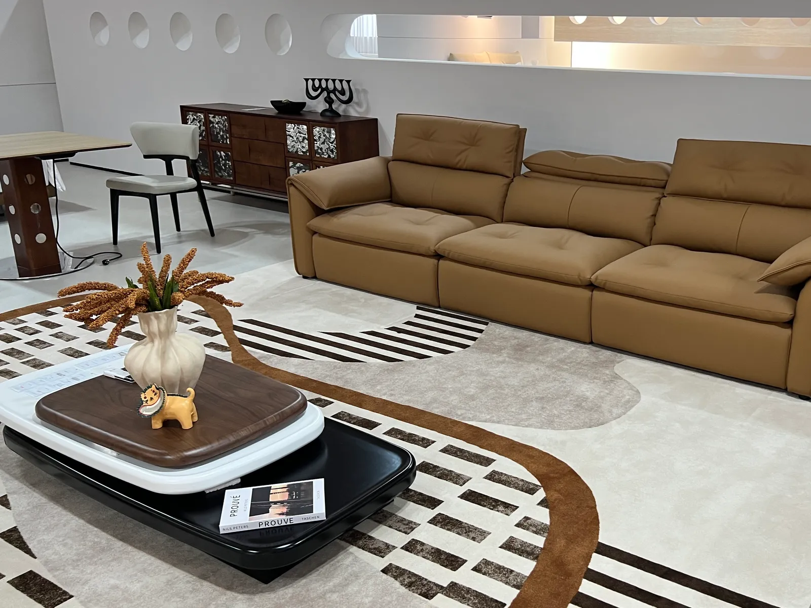 Camel Leather Motion Sofa