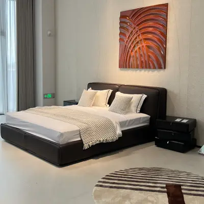Eclipse Brown Leather Bed angle 6