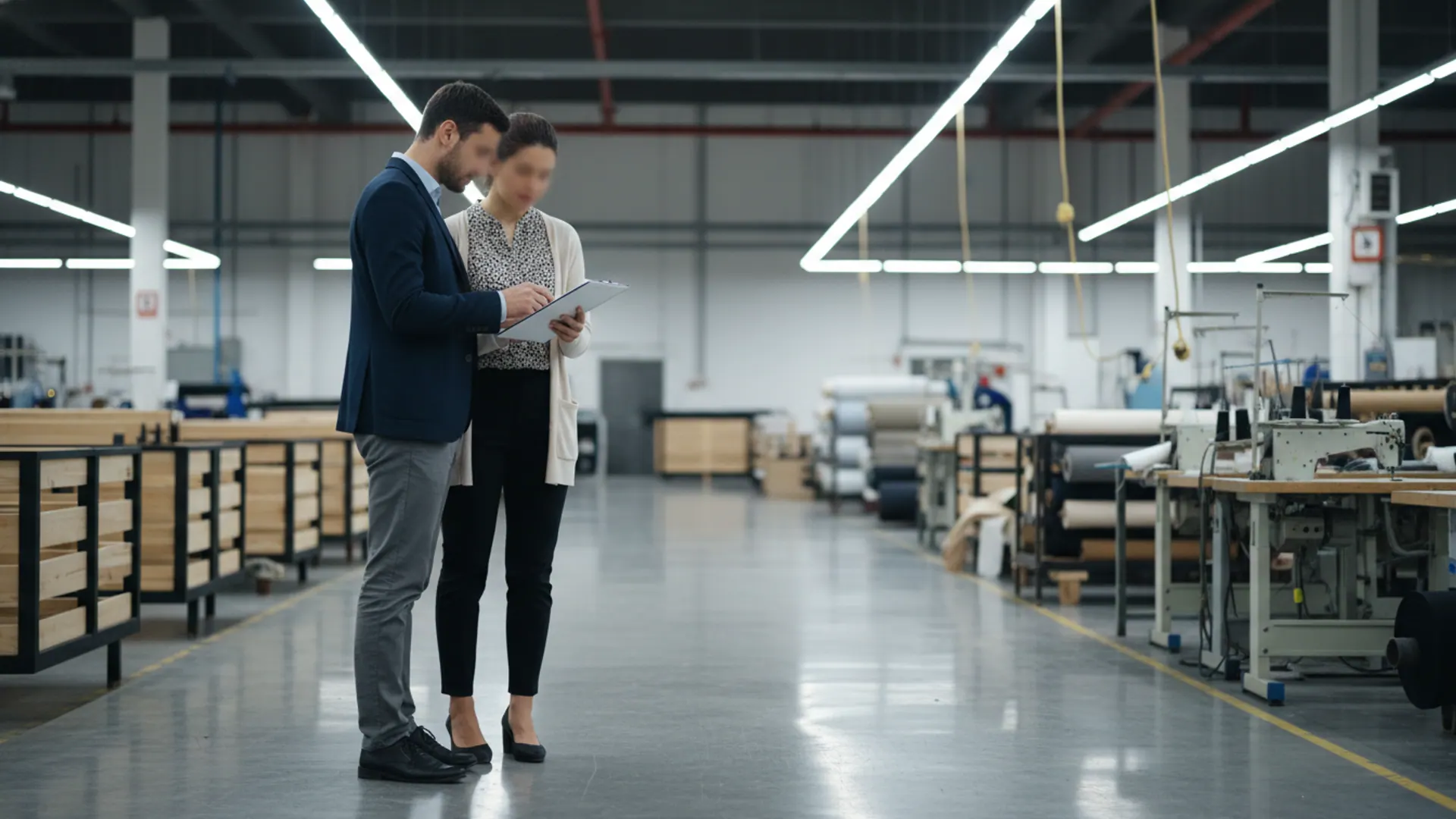 B2B partners discussing a deal on the factory floor